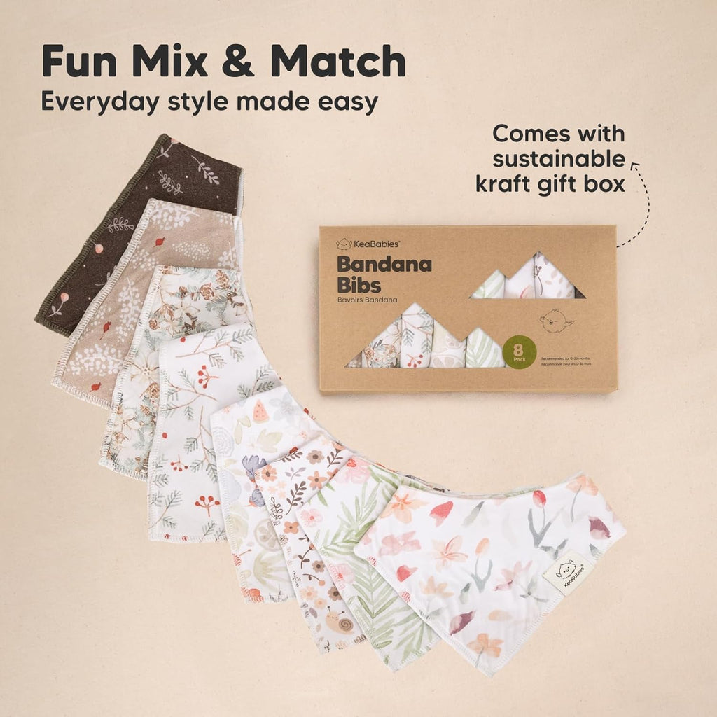 8-Pack Organic Baby Bandana Bibs for Girls - Super Absorbent Triangle Baby Bibs for Drooling and Teething Infant, 100% Cotton Extra Soft for Newborn, Infant 0-36 Months (Bloom)