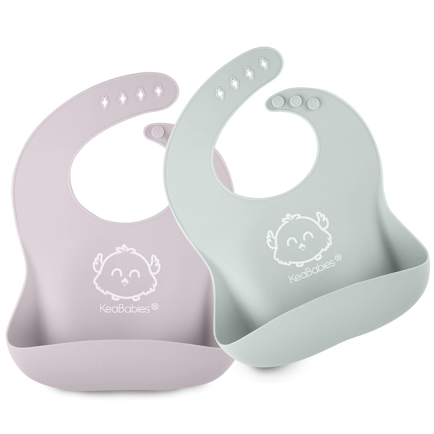 2-Pack Silicone Baby Bibs for Eating - Sturdy Food-Grade Silicone Bibs for Babies Girl, Boy, Large Food Catcher, Clean & Put on Easily, Waterproof Toddler Feeding Essentials (Soft Dusk)