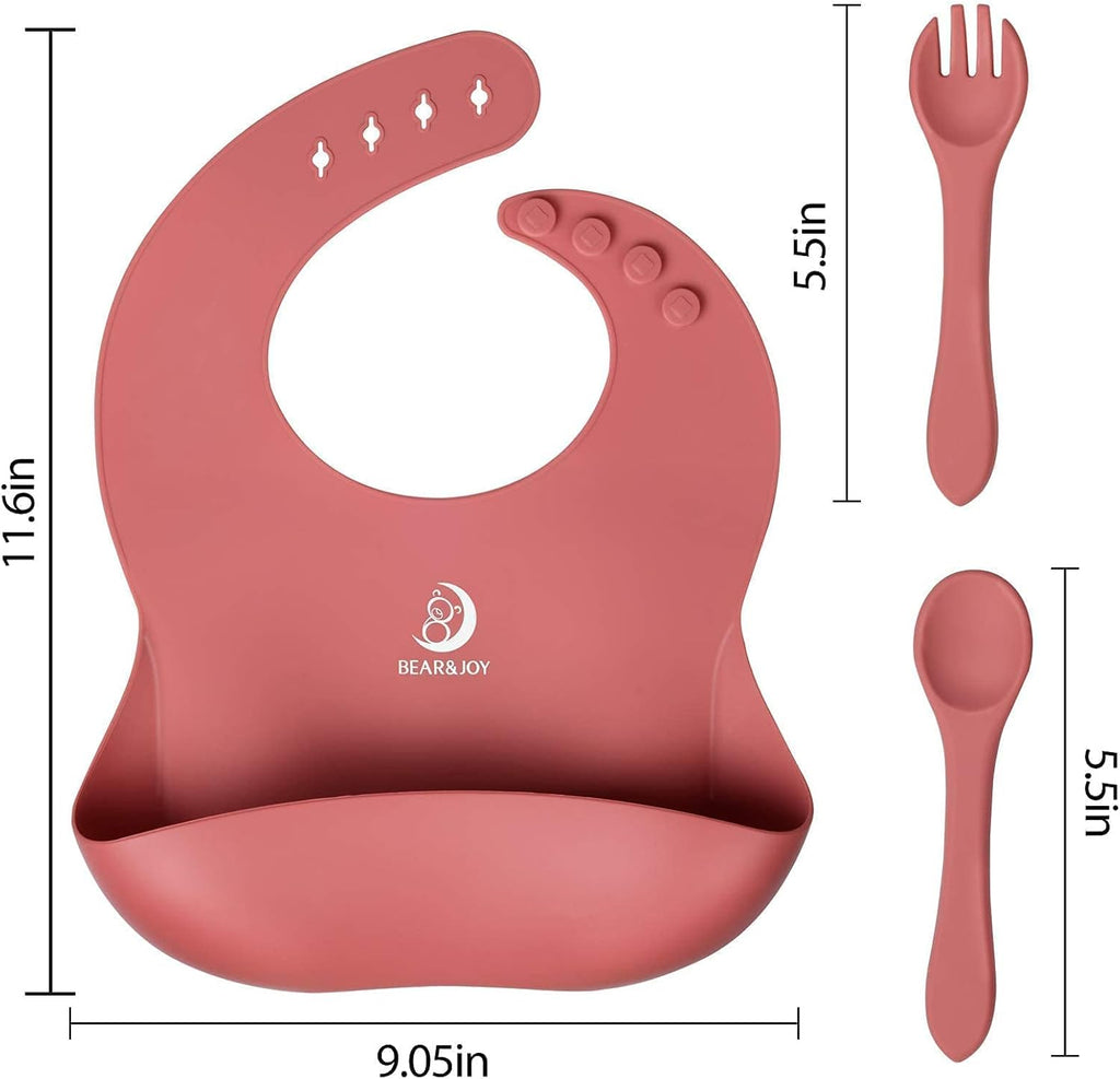 Silicone Bibs for Babies, Soft Adjustable Fit Waterproof Bibs, Feeding Bibs with Food Catcher Pockets for Girls Boys