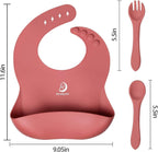 Silicone Bibs for Babies, Soft Adjustable Fit Waterproof Bibs, Feeding Bibs with Food Catcher Pockets for Girls Boys