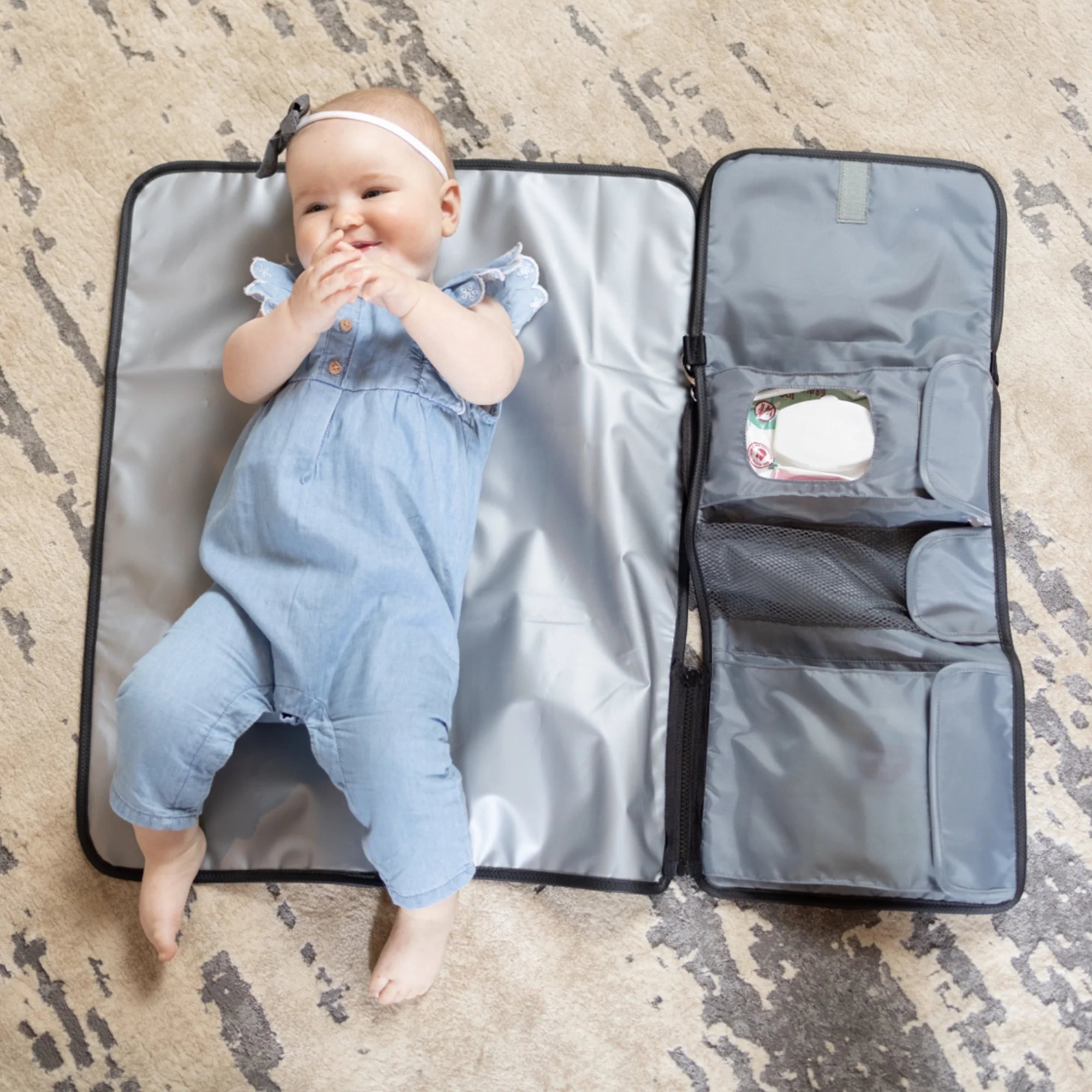 Portable Diaper Changing Station with Strap, Gray, Toddler