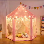 Princess Castle Play Tents with LED Star Lights,Large Size 55" X 53" Pink Hexagon Playhouses Kids Toys for Children Toddlers Indoor Outdoor Games