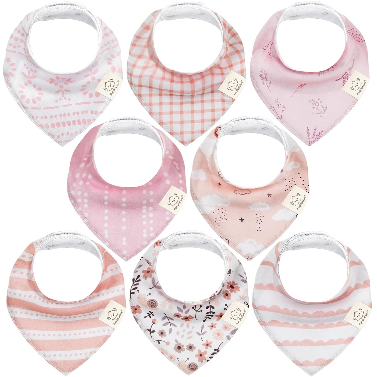 8-Pack Organic Baby Bandana Bibs for Girls - Super Absorbent Triangle Baby Bibs for Drooling and Teething Infant, 100% Cotton Extra Soft for Newborn, Infant 0-36 Months (Bloom)