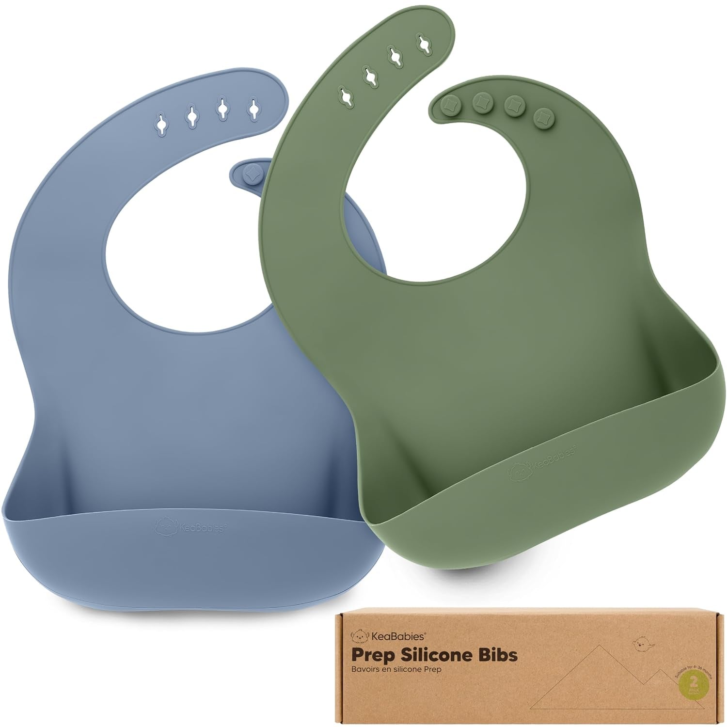 2-Pack Silicone Baby Bibs for Eating - Sturdy Food-Grade Silicone Bibs for Babies Girl, Boy, Large Food Catcher, Clean & Put on Easily, Waterproof Toddler Feeding Essentials (Alps)
