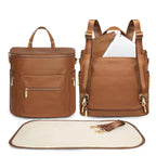 Diaper Bag Backpack Baby Diaper Bag, Large Leather Diaper Bag Backpack with Changing Pad, Stroller Straps, and 2 Insulated Pockets(Convertible, Brown)