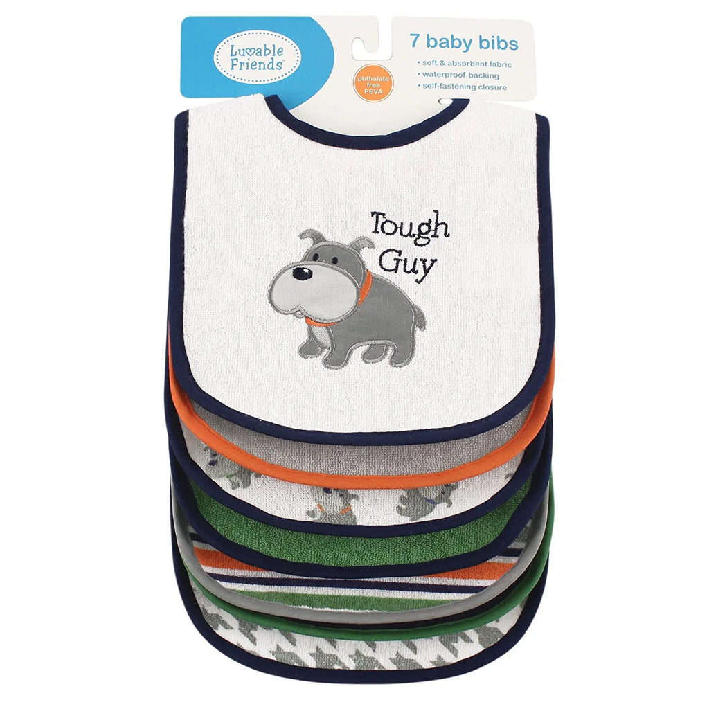 Baby Boy Cotton Terry Drooler Bibs with PEVA Back 7Pk, Dog, One Size