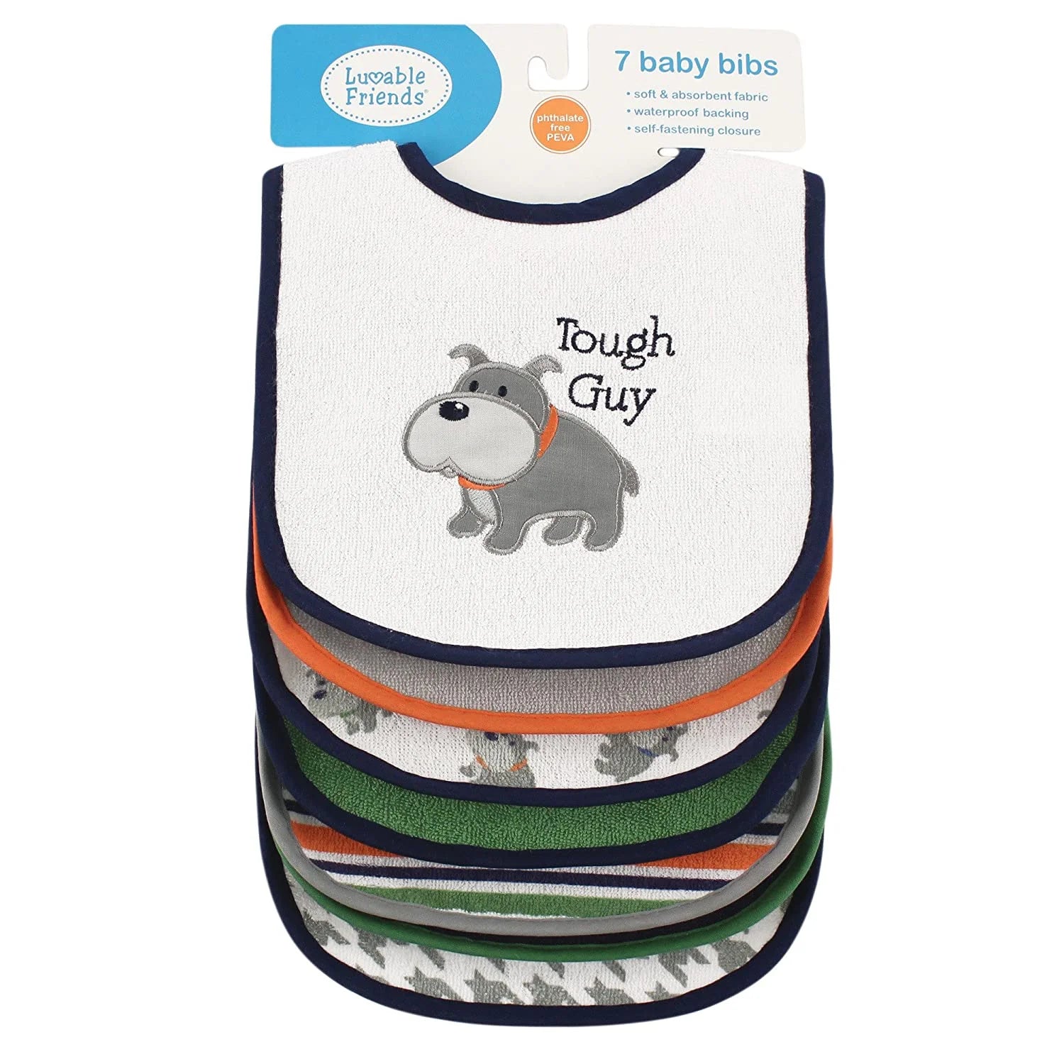 Baby Boy Cotton Terry Drooler Bibs with PEVA Back 7Pk, Dog, One Size