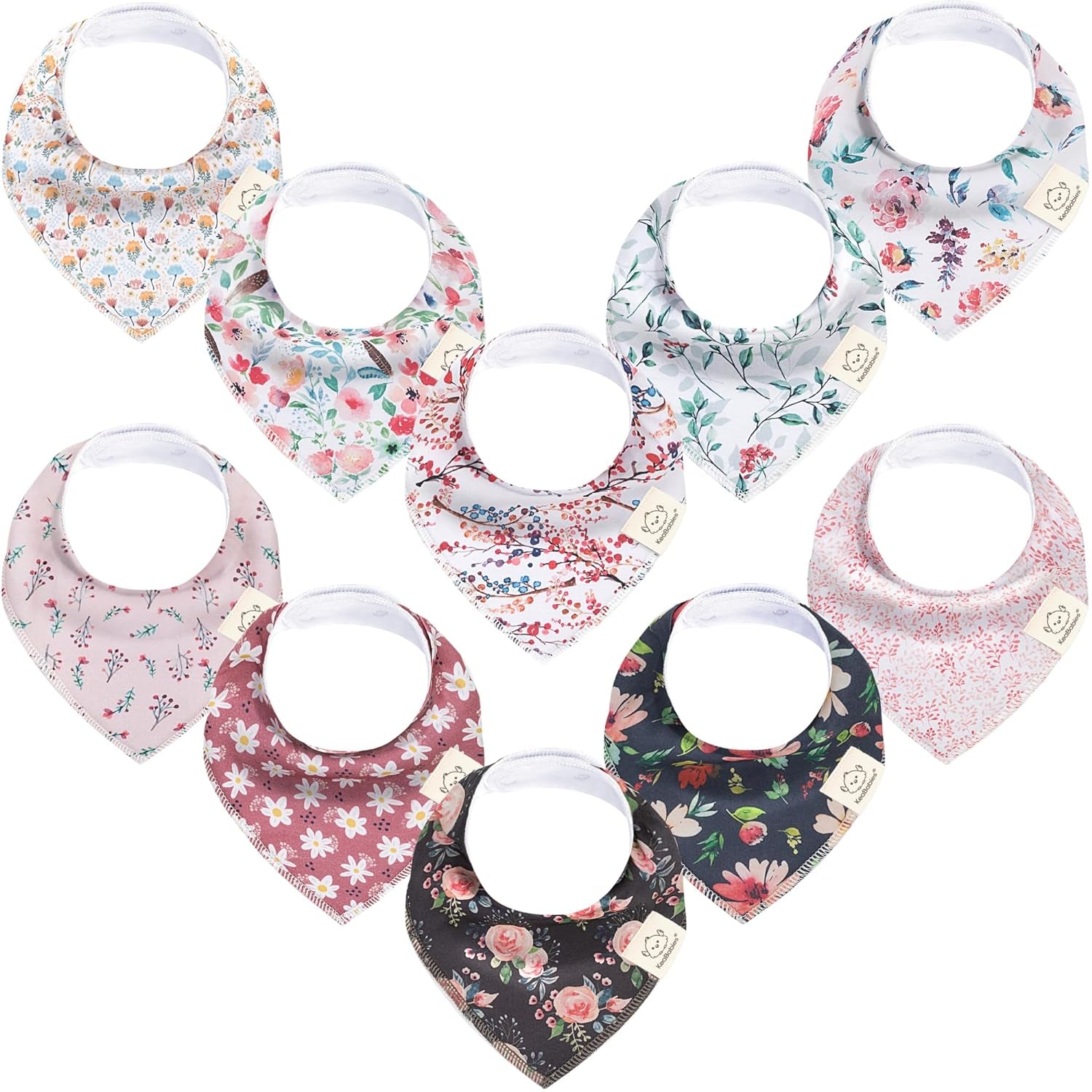 8-Pack Organic Baby Bandana Bibs for Girls - Super Absorbent Triangle Baby Bibs for Drooling and Teething Infant, 100% Cotton Extra Soft for Newborn, Infant 0-36 Months (Bloom)