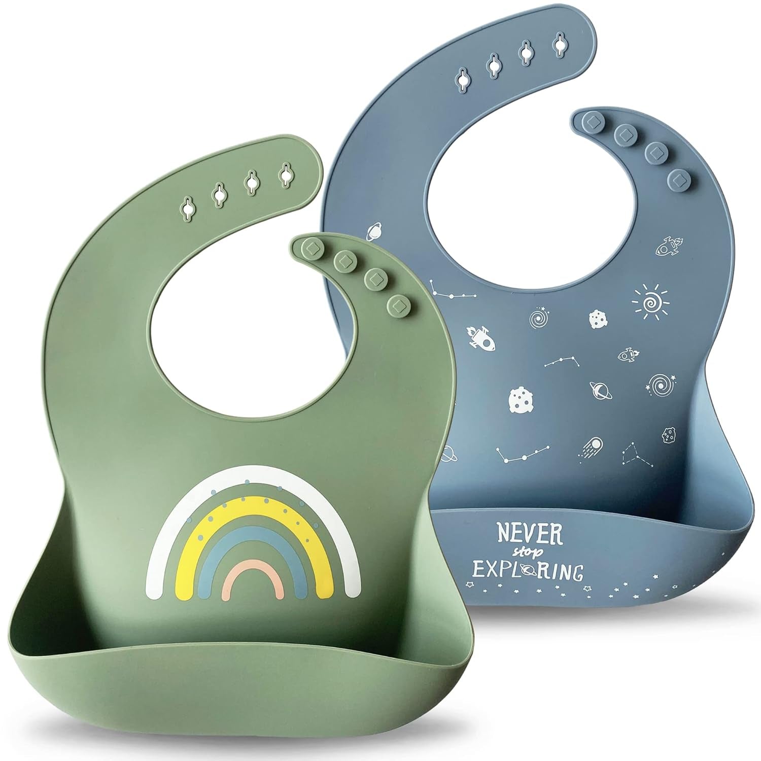 Silicone Baby Bibs Set of 2 | BPA Free Waterproof | Soft Flexible Adjustable Silicone Bibs for Babies & Toddlers(Ether/Sage)