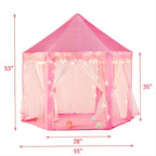 Princess Castle Play Tents with LED Star Lights,Large Size 55" X 53" Pink Hexagon Playhouses Kids Toys for Children Toddlers Indoor Outdoor Games