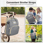 Diaper Bag Backpack, Multifunctional Baby Changing Bag with Foldable Crib & Insulated Milk Bottle Pocket, Large Capacity Travel Backpack with USB Charging Port & Stroller Strap (Grey)