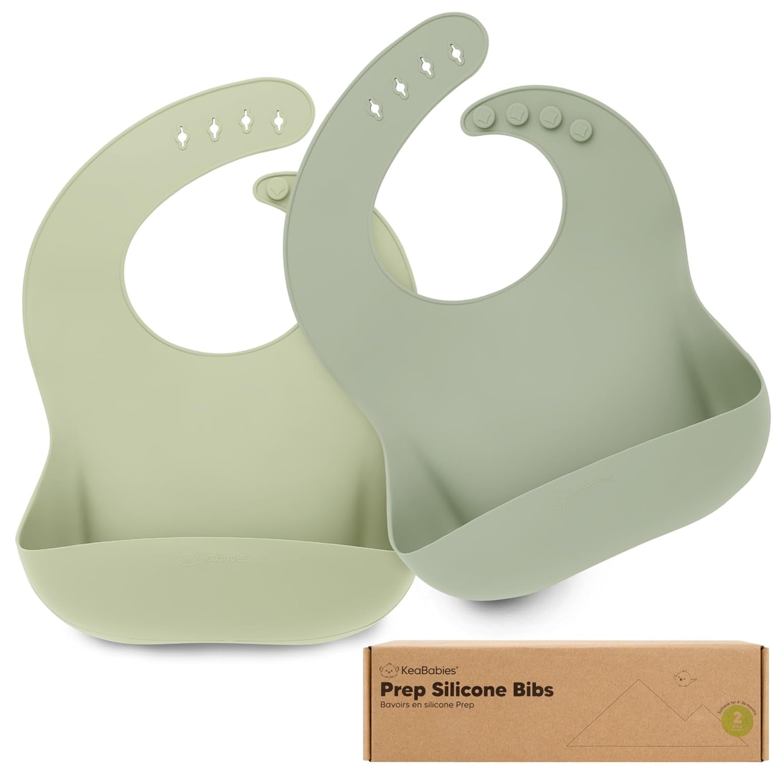 2-Pack Silicone Baby Bibs for Eating - Sturdy Food-Grade Silicone Bibs for Babies Girl, Boy, Large Food Catcher, Clean & Put on Easily, Waterproof Toddler Feeding Essentials (Alps)