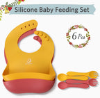 Silicone Bibs for Babies, Soft Adjustable Fit Waterproof Bibs, Feeding Bibs with Food Catcher Pockets for Girls Boys