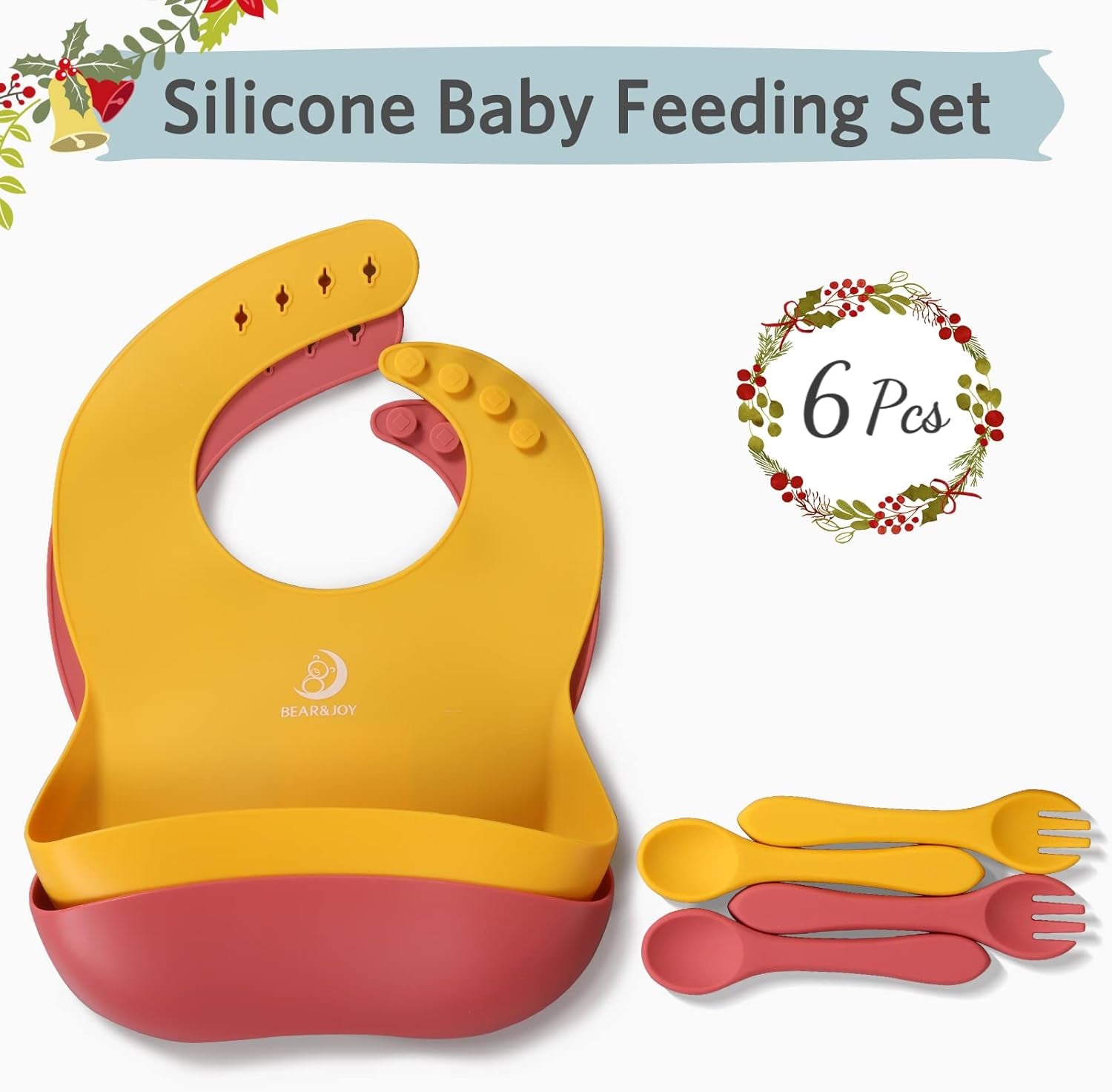 Silicone Bibs for Babies, Soft Adjustable Fit Waterproof Bibs, Feeding Bibs with Food Catcher Pockets for Girls Boys