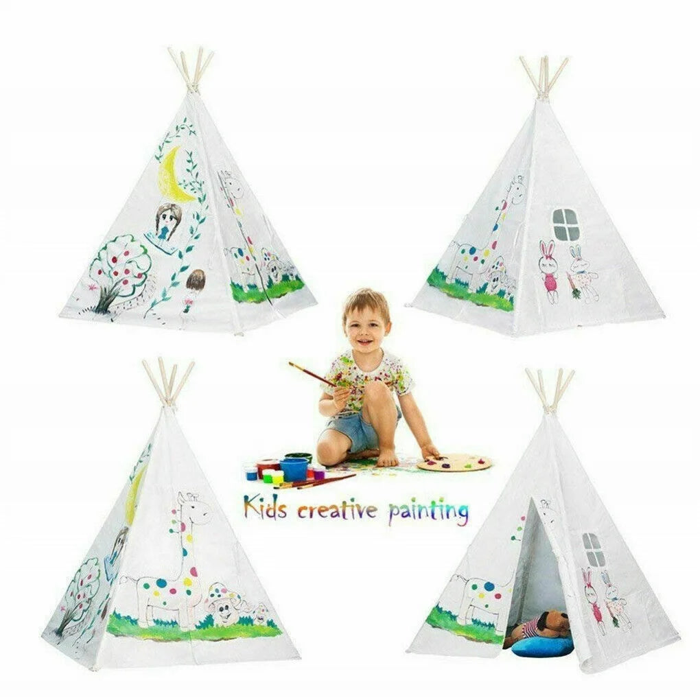 Teepee Tent for Kids, Natural Canvas Teepee Play Tent, Play House for Girls/Boys Indoor & Outdoor Playing (White)