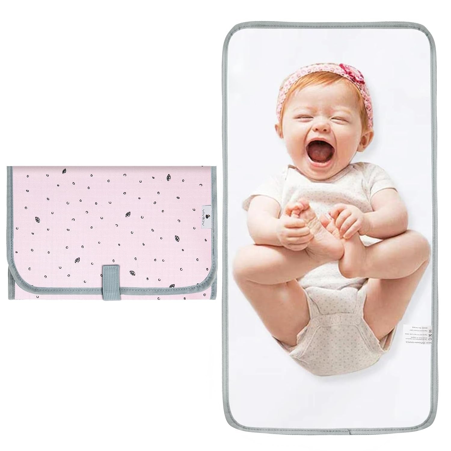 Portable Changing Pad for Baby - Waterproof Diaper Changing Pad - Compact Baby Changing Pad- Travel Diaper Changing Mat - Foldable Lightweight Changing Mat for Newborn (Pink Leaf)