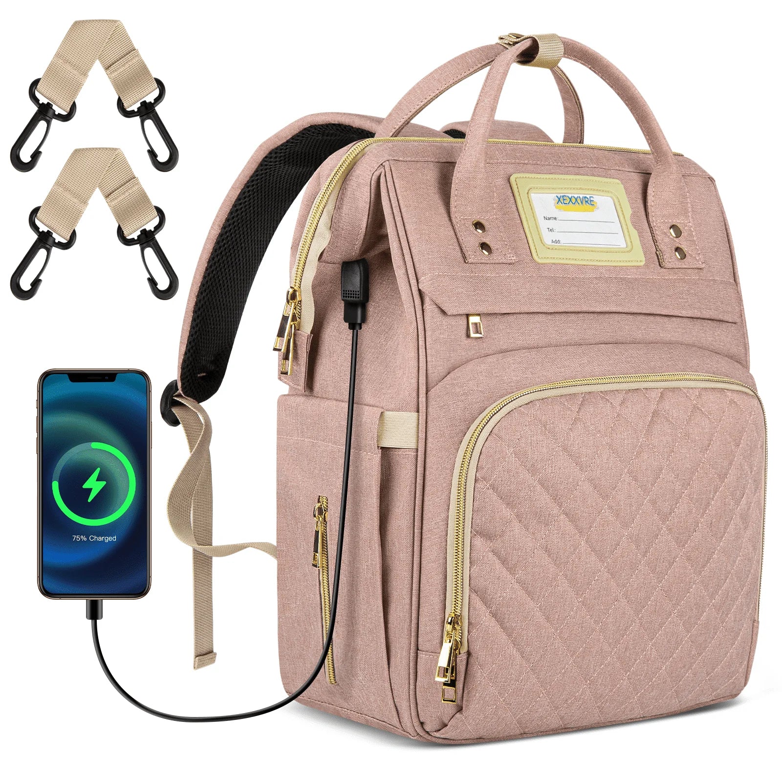 Diaper Bag Backpack, Multifunctional Baby Changing Bag with Insulated Milk Bottle Pocket & Stroller Strap, Large Capacity Travel Backpack with USB Charging Port, Baby Bags for Boys Girls(Gray)