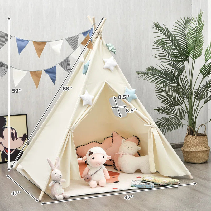 47'' W X 47'' D Indoor / Outdoor Pine Wood, Cotton Canvas Triangular Play Tent