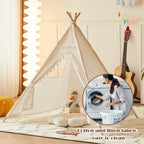 Teepee Tent for Kids, Play Tent with Pompom Ball Design,Washable Foldable Kids Tent for Indoor and Outdoor, Playhouse Toys for Toddler, Boys and Girls
