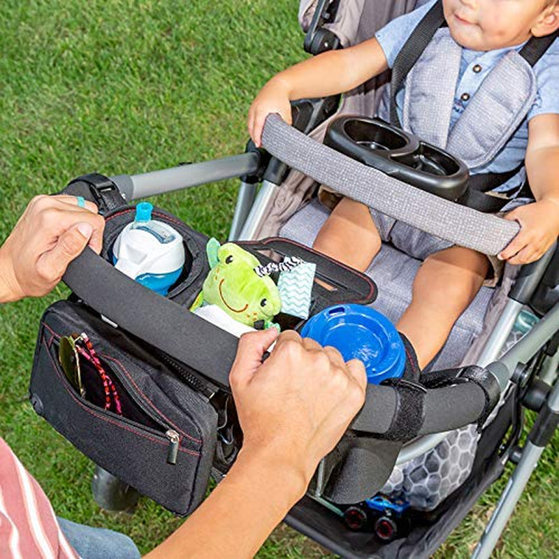 Stroller Organizer with Cup Holder - Fits Strollers, Stroller Accessory for Baby Storage on the Go, Stroller Caddy with Multiple Storage Sections, Secure Fit Won’T Slip or Slide (Red)