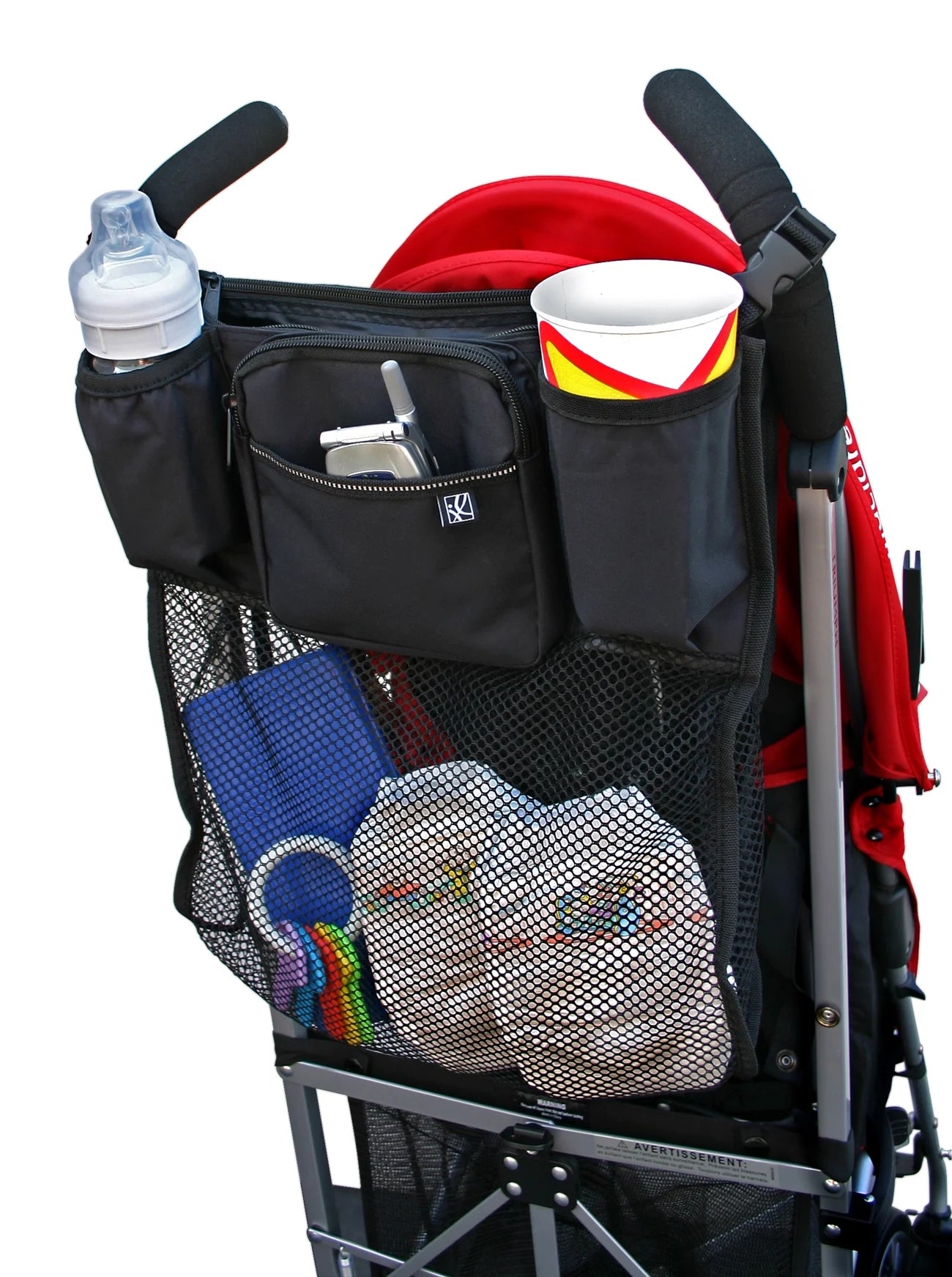 Cups 'N Cargo Universal Stroller Organizer and Storage with Mesh Compartment, Black. Adult Use.