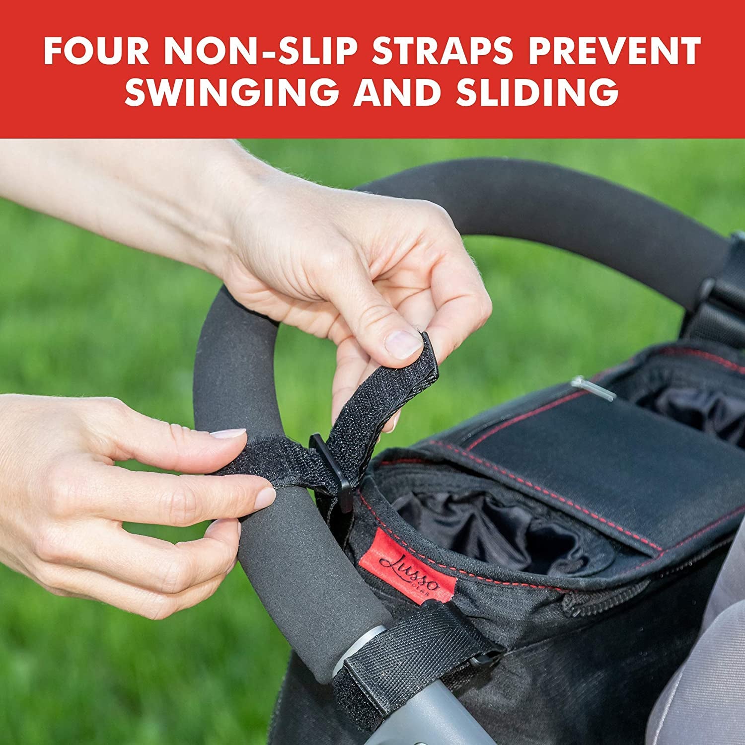 Stroller Organizer with Cup Holder - Fits Strollers, Stroller Accessory for Baby Storage on the Go, Stroller Caddy with Multiple Storage Sections, Secure Fit Won’T Slip or Slide (Red)