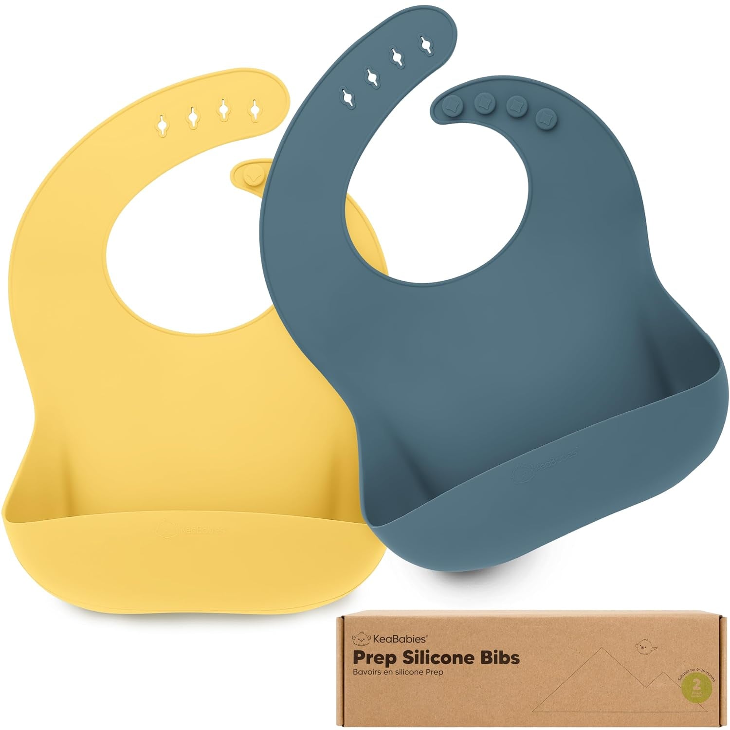 2-Pack Silicone Baby Bibs for Eating - Sturdy Food-Grade Silicone Bibs for Babies Girl, Boy, Large Food Catcher, Clean & Put on Easily, Waterproof Toddler Feeding Essentials (Alps)