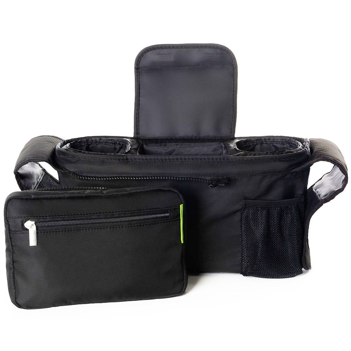 Universal Stroller Organizer - Elevate Your Experience W/ Insulated Cup Holders, Diaper Storage, Secure Straps, Detachable Bag, Pockets for Phone, Keys, Toys. Smart Parenting
