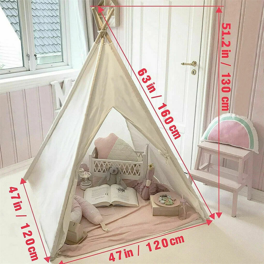 Teepee Tent for Kids, Natural Canvas Teepee Play Tent, Play House for Girls/Boys Indoor & Outdoor Playing (White)