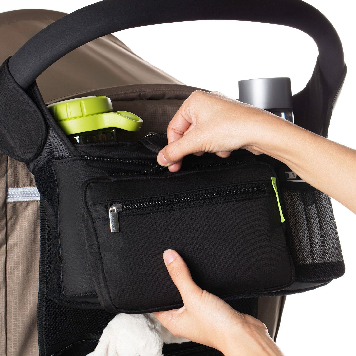 Universal Stroller Organizer - Elevate Your Experience W/ Insulated Cup Holders, Diaper Storage, Secure Straps, Detachable Bag, Pockets for Phone, Keys, Toys. Smart Parenting