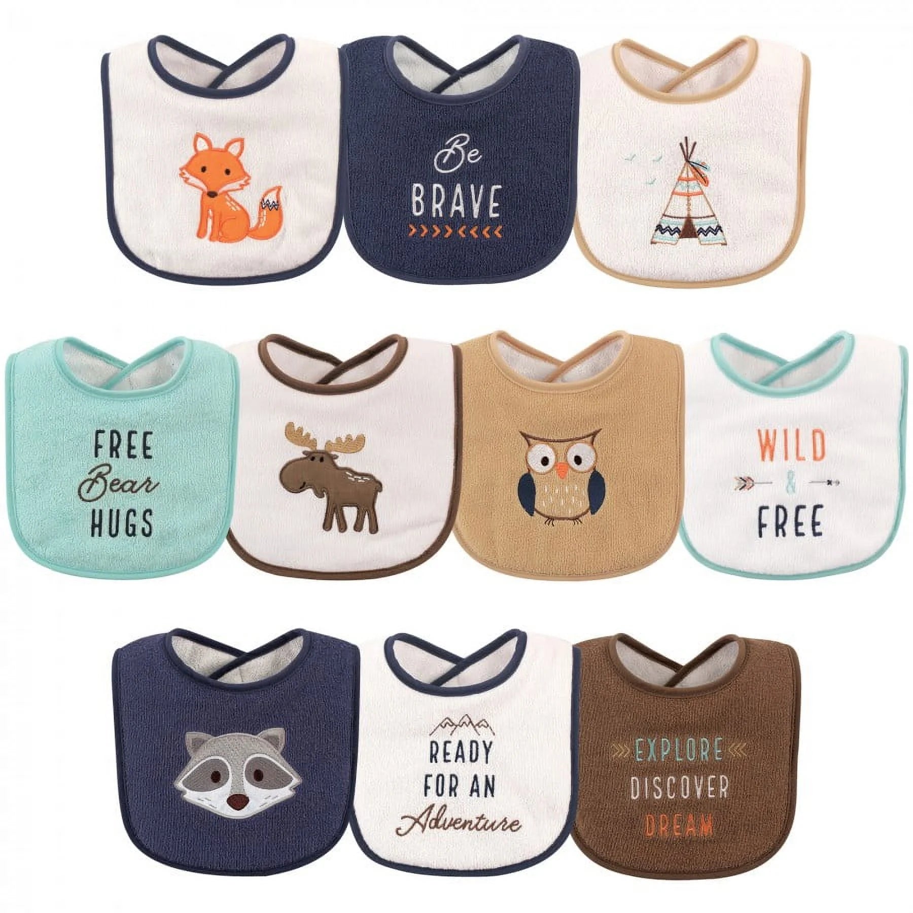 Infant Boy Cotton Terry Drooler Bibs with Fiber Filling, Boy Woodland, One Size