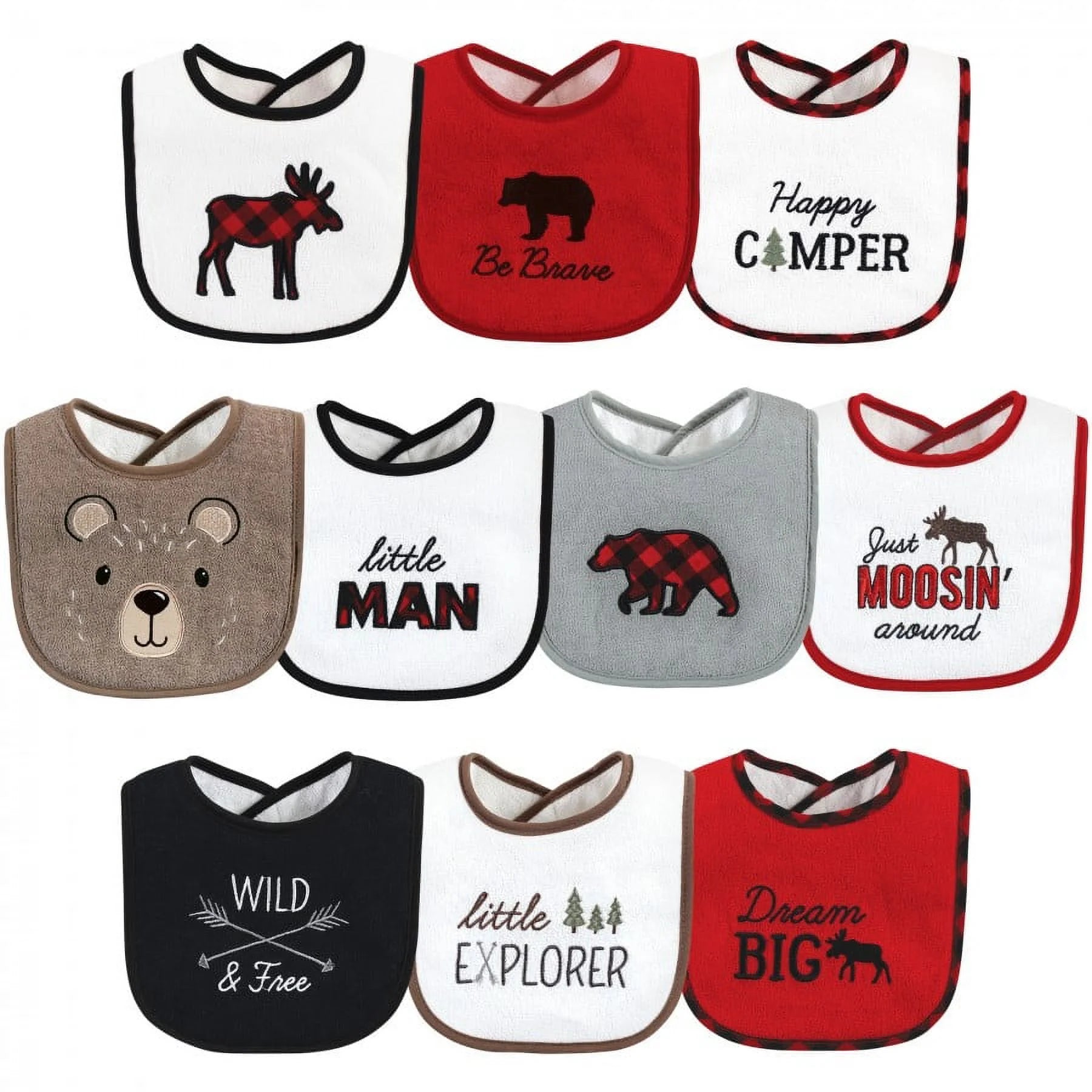 Infant Boy Cotton Terry Drooler Bibs with Fiber Filling, Boy Woodland, One Size