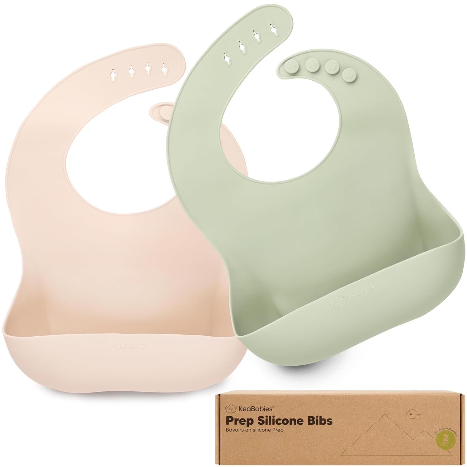 2-Pack Silicone Baby Bibs for Eating - Sturdy Food-Grade Silicone Bibs for Babies Girl, Boy, Large Food Catcher, Clean & Put on Easily, Waterproof Toddler Feeding Essentials (Alps)