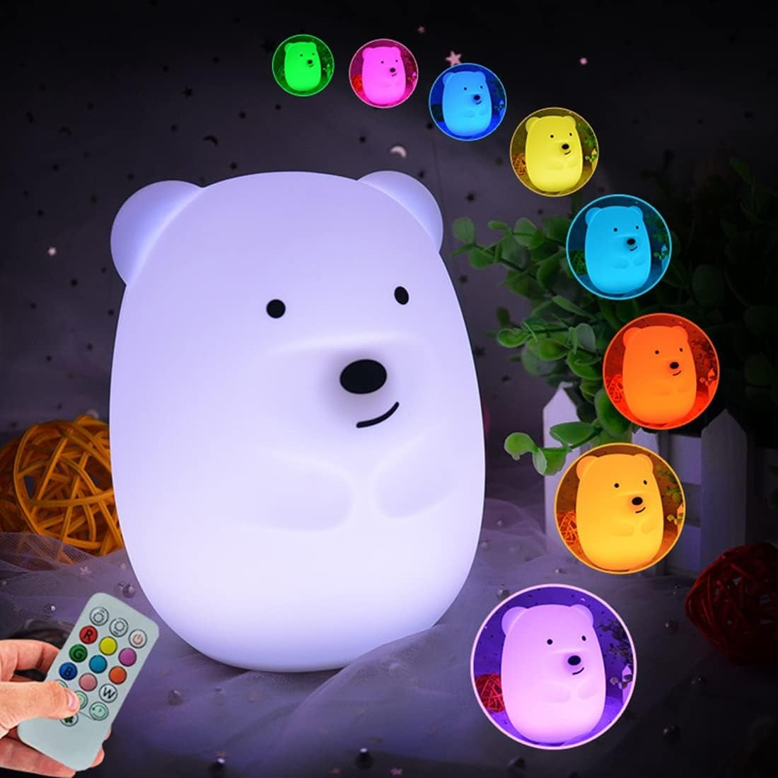 Cat Night Lights Children'S Room Lighting, Toddler Bedroom Sleep Lights Bedside Lamp - 9 Colors Lamps Room Decor for Toddlers/Boys/Girls/Adults/Bedroom/Bathroom/Outdoor/Camping - Medium