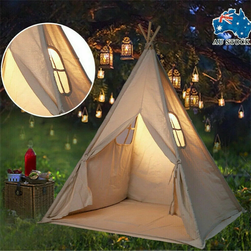 Teepee Tent for Kids, Natural Canvas Teepee Play Tent, Play House for Girls/Boys Indoor & Outdoor Playing (White)