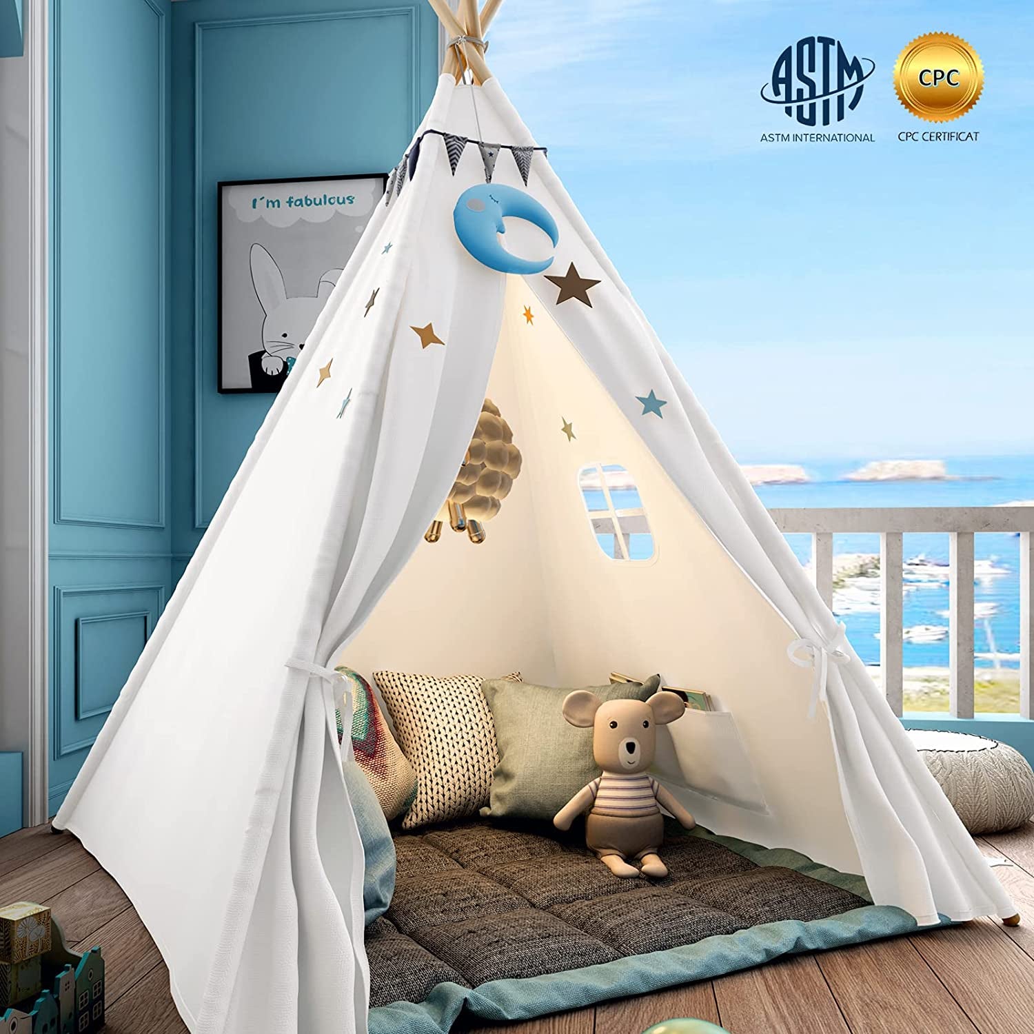 Teepee Play Tent for Kids with Carry Case, Foldable Girls Playhouse