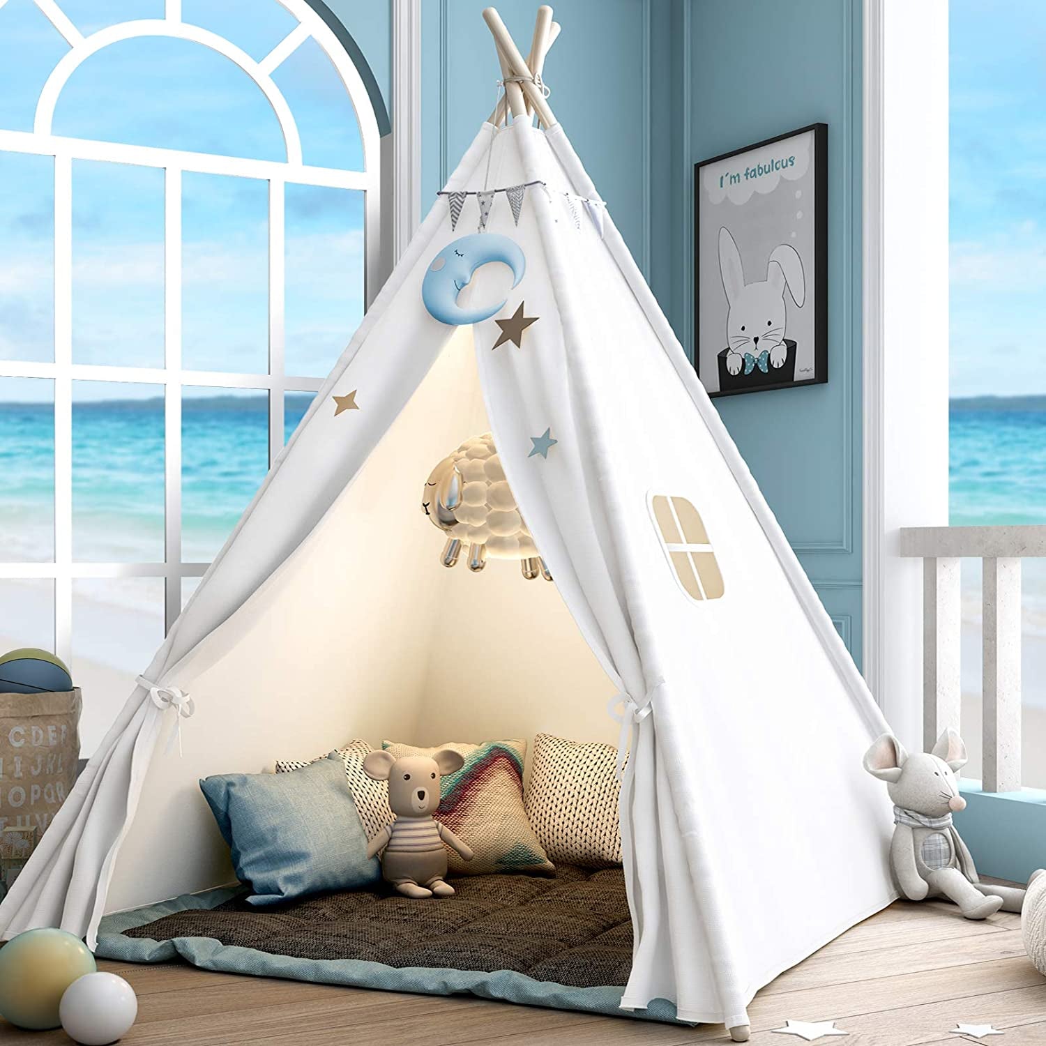 Teepee Play Tent for Kids with Carry Case, Foldable Girls Playhouse