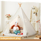 Kids Teepee Tent for 3-8 Years Kids Toddlers White Canvas Playhouse Indoor Outdoor Games