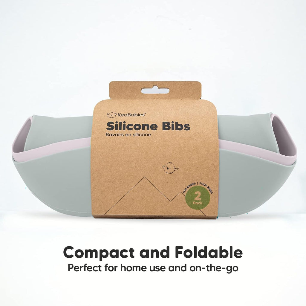 2-Pack Silicone Baby Bibs for Eating - Sturdy Food-Grade Silicone Bibs for Babies Girl, Boy, Large Food Catcher, Clean & Put on Easily, Waterproof Toddler Feeding Essentials (Soft Dusk)