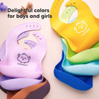2-Pack Silicone Baby Bibs for Eating - Sturdy Food-Grade Silicone Bibs for Babies Girl, Boy, Large Food Catcher, Clean & Put on Easily, Waterproof Toddler Feeding Essentials (Soft Dusk)