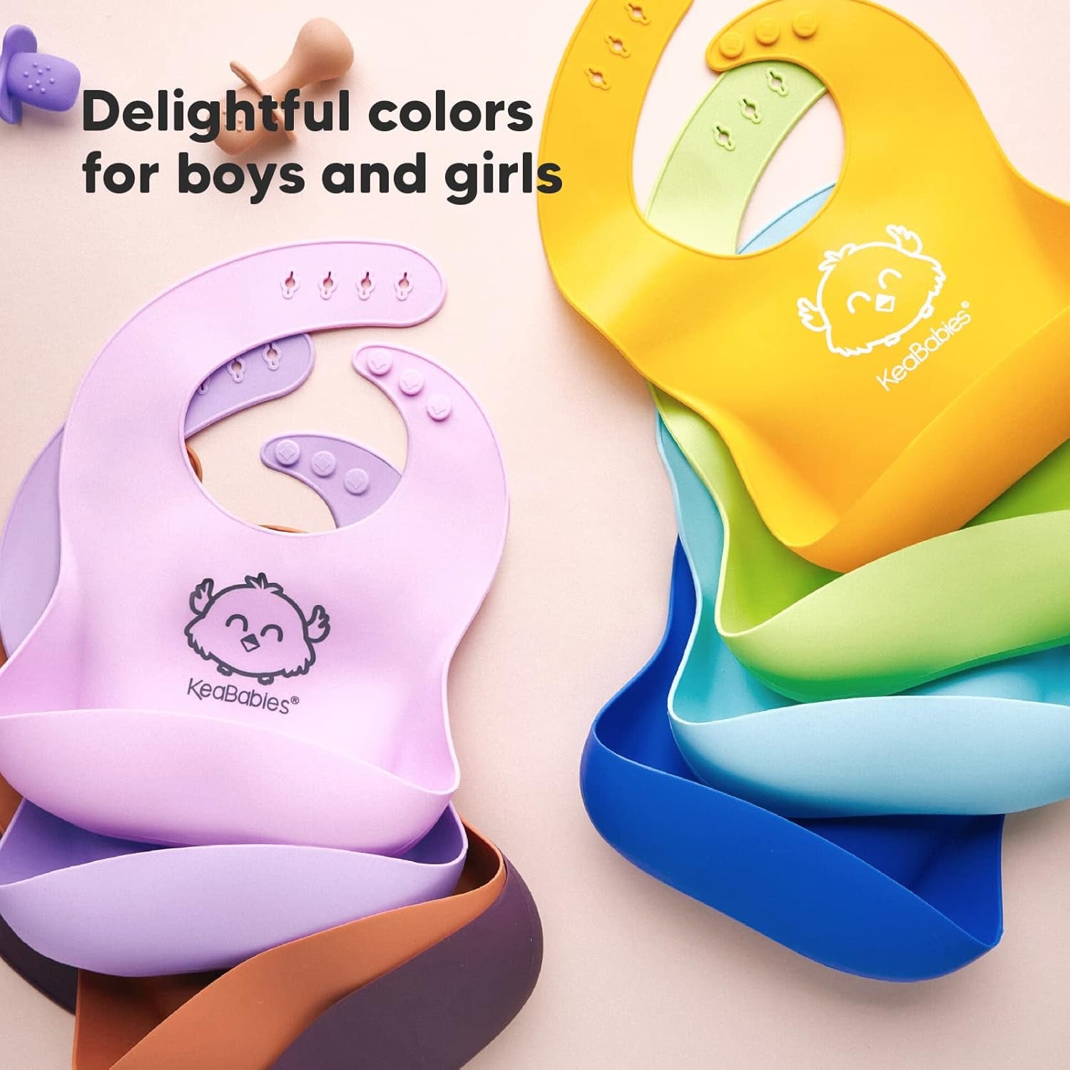 2-Pack Silicone Baby Bibs for Eating - Sturdy Food-Grade Silicone Bibs for Babies Girl, Boy, Large Food Catcher, Clean & Put on Easily, Waterproof Toddler Feeding Essentials (Soft Dusk)