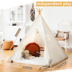 Kids Teepee Tent for 3-8 Years Kids Toddlers White Canvas Playhouse Indoor Outdoor Games