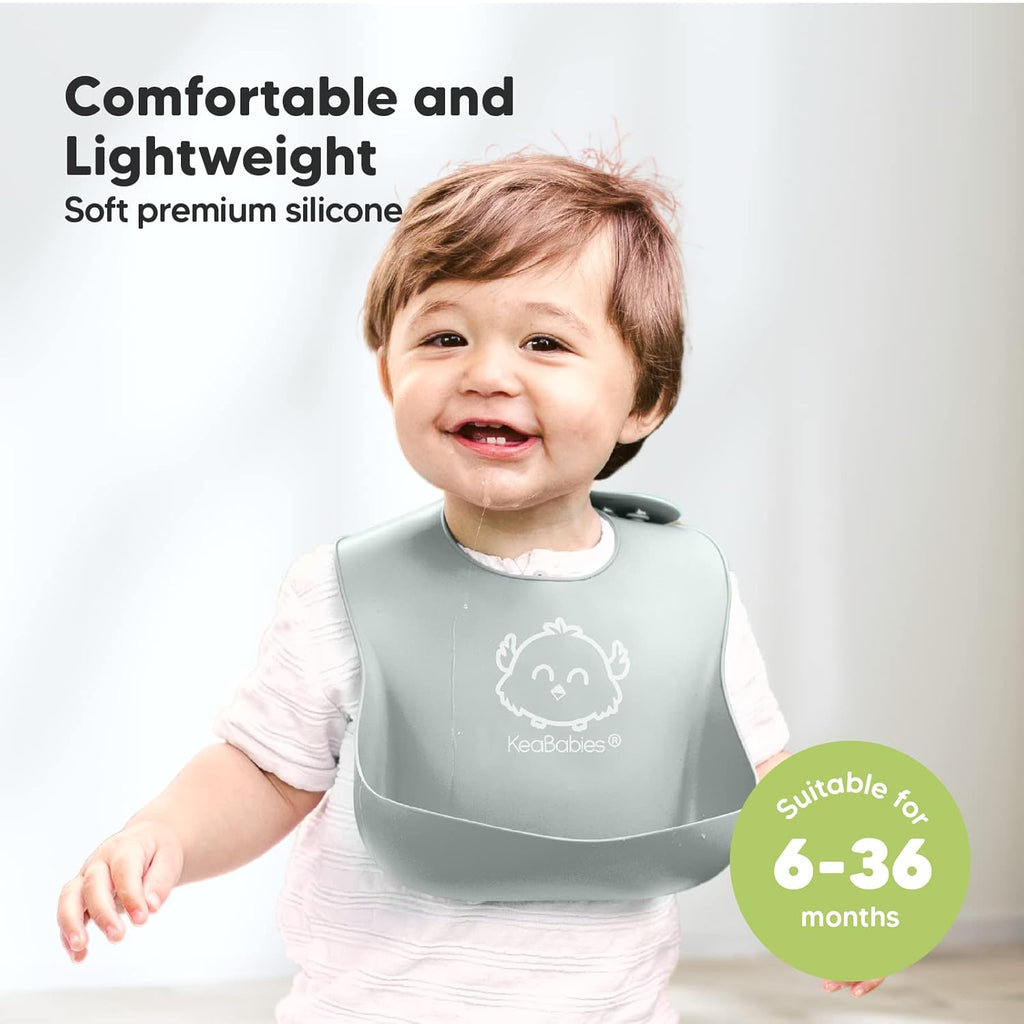2-Pack Silicone Baby Bibs for Eating - Sturdy Food-Grade Silicone Bibs for Babies Girl, Boy, Large Food Catcher, Clean & Put on Easily, Waterproof Toddler Feeding Essentials (Soft Dusk)