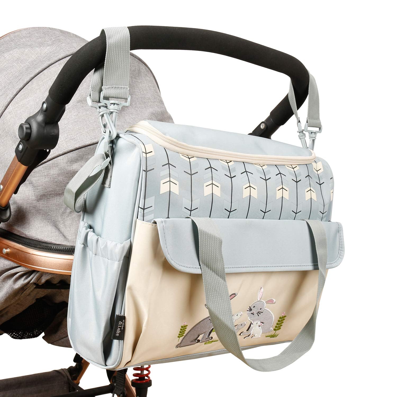 Soho Animals 10-Piece Diaper Tote Bag Set in Gray with Rabbit Design