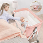 Baby Bassinet with Wheels, Portable Infant Bedside Crib Travel Bassinet, Pink