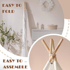 Teepee Tent for Kids, Play Tent with Pompom Ball Design,Washable Foldable Kids Tent for Indoor and Outdoor, Playhouse Toys for Toddler, Boys and Girls
