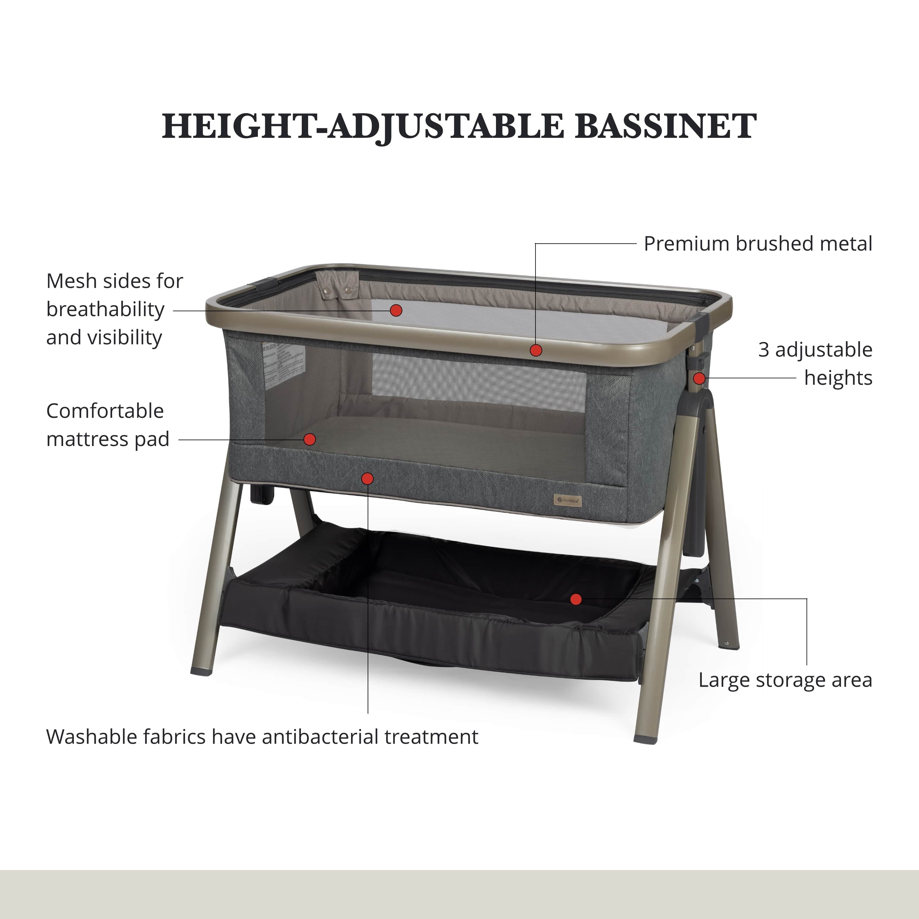 Height-Adjustable Baby Bassinet, Castle Point, Infant