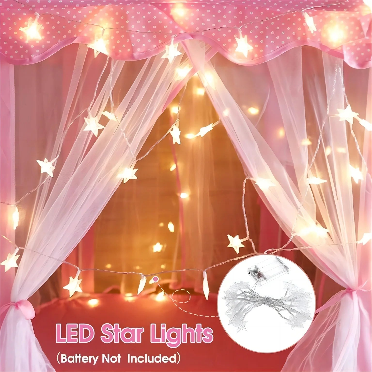 Princess Castle Play Tents with LED Star Lights,Large Size 55" X 53" Pink Hexagon Playhouses Kids Toys for Children Toddlers Indoor Outdoor Games